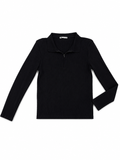 Zara — Buzo negro polo half-zip acanalado manga larga