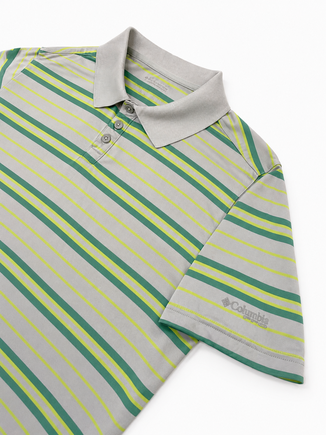 Polo Columbia  Rayas gris con verde