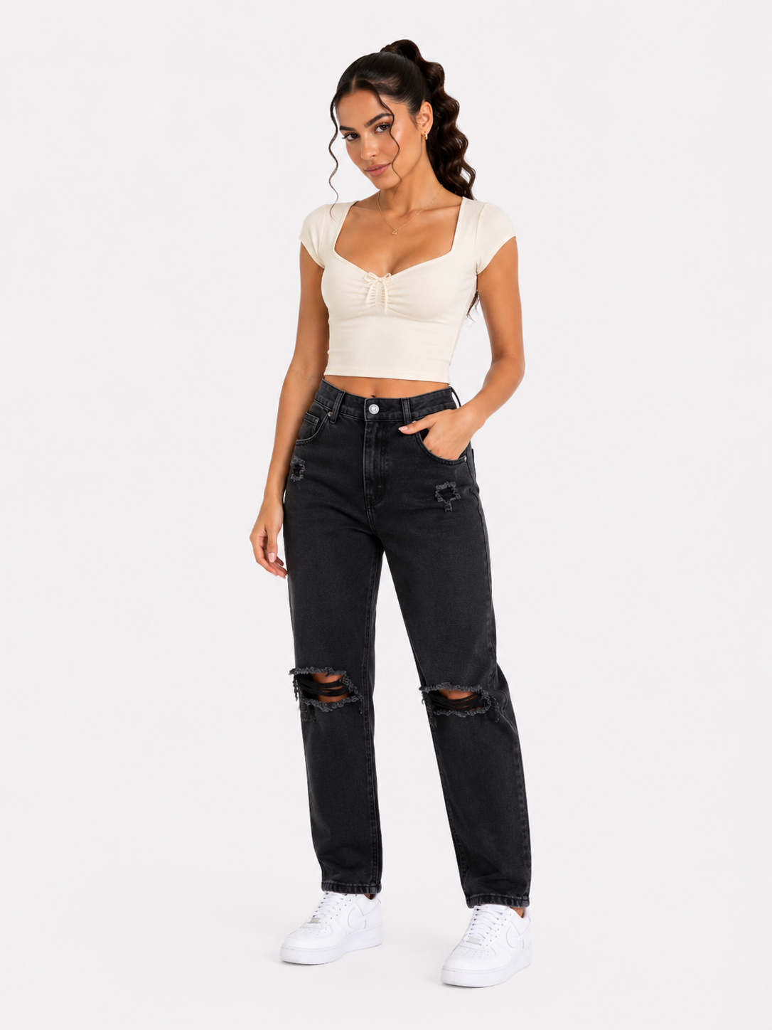 Jean American Eagle Negro Roto