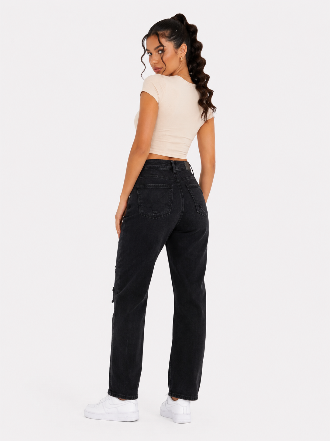 Jean American Eagle Negro Roto