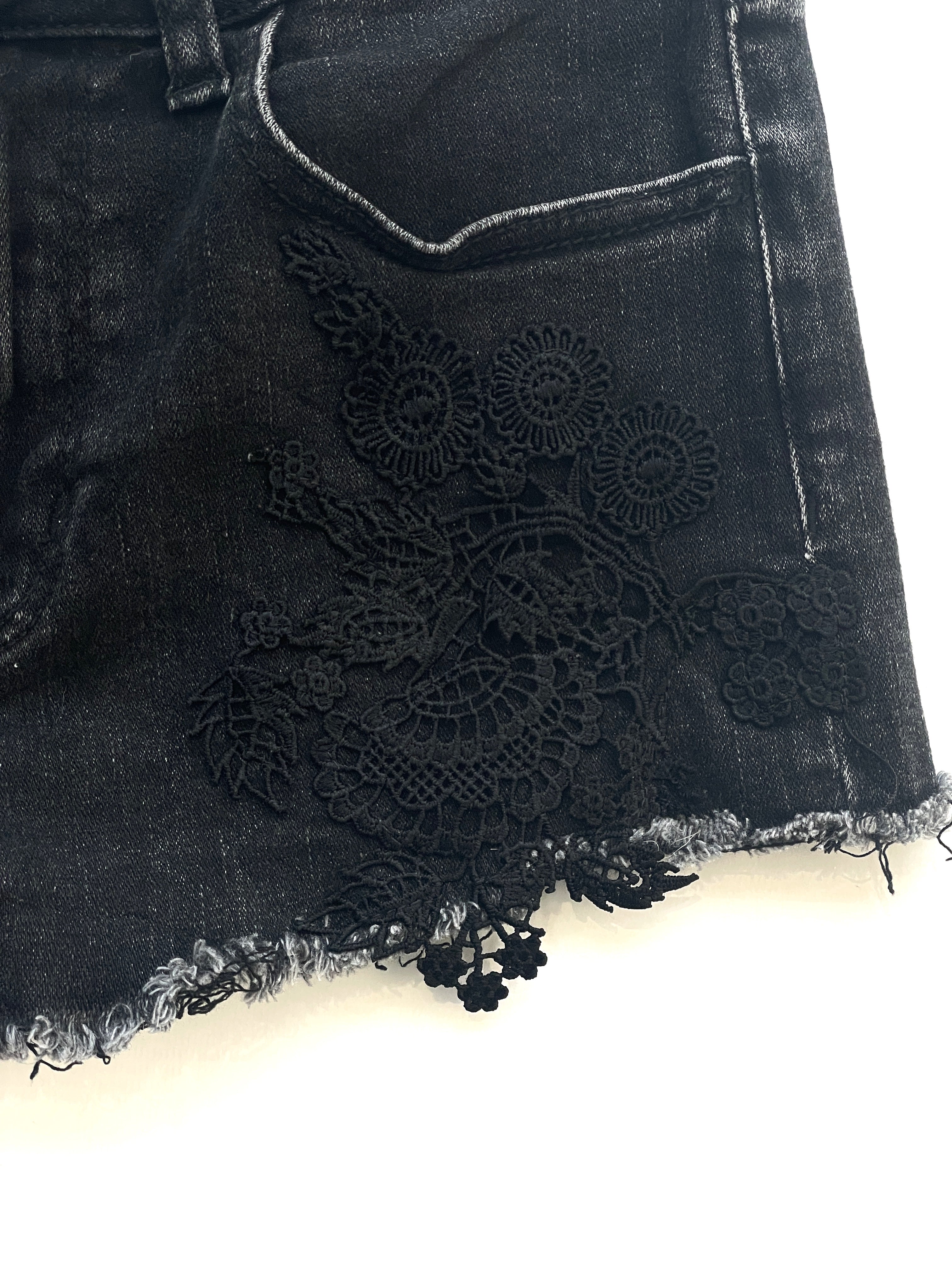Short Jean American Eagle Super Stretch Negro con Encaje