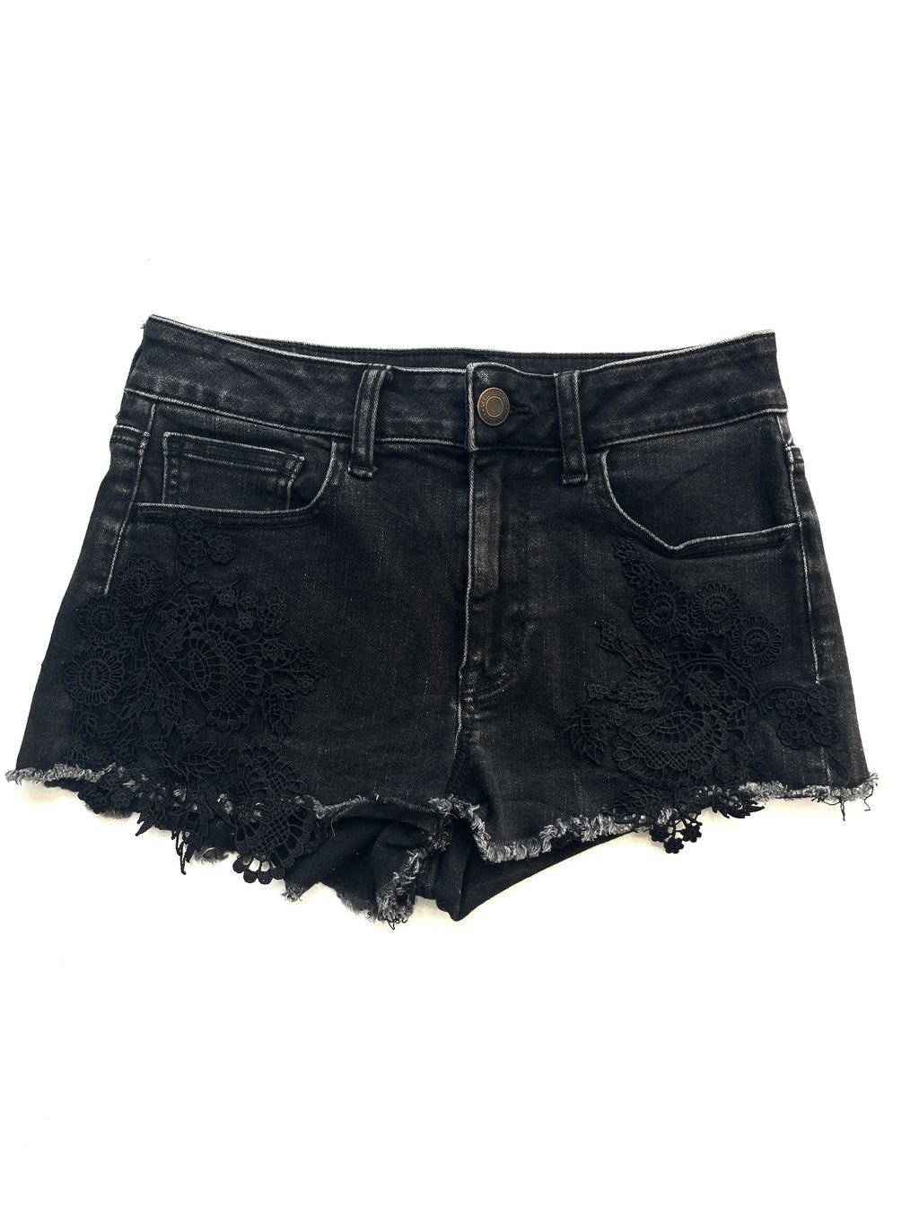Short Jean American Eagle Super Stretch Negro con Encaje