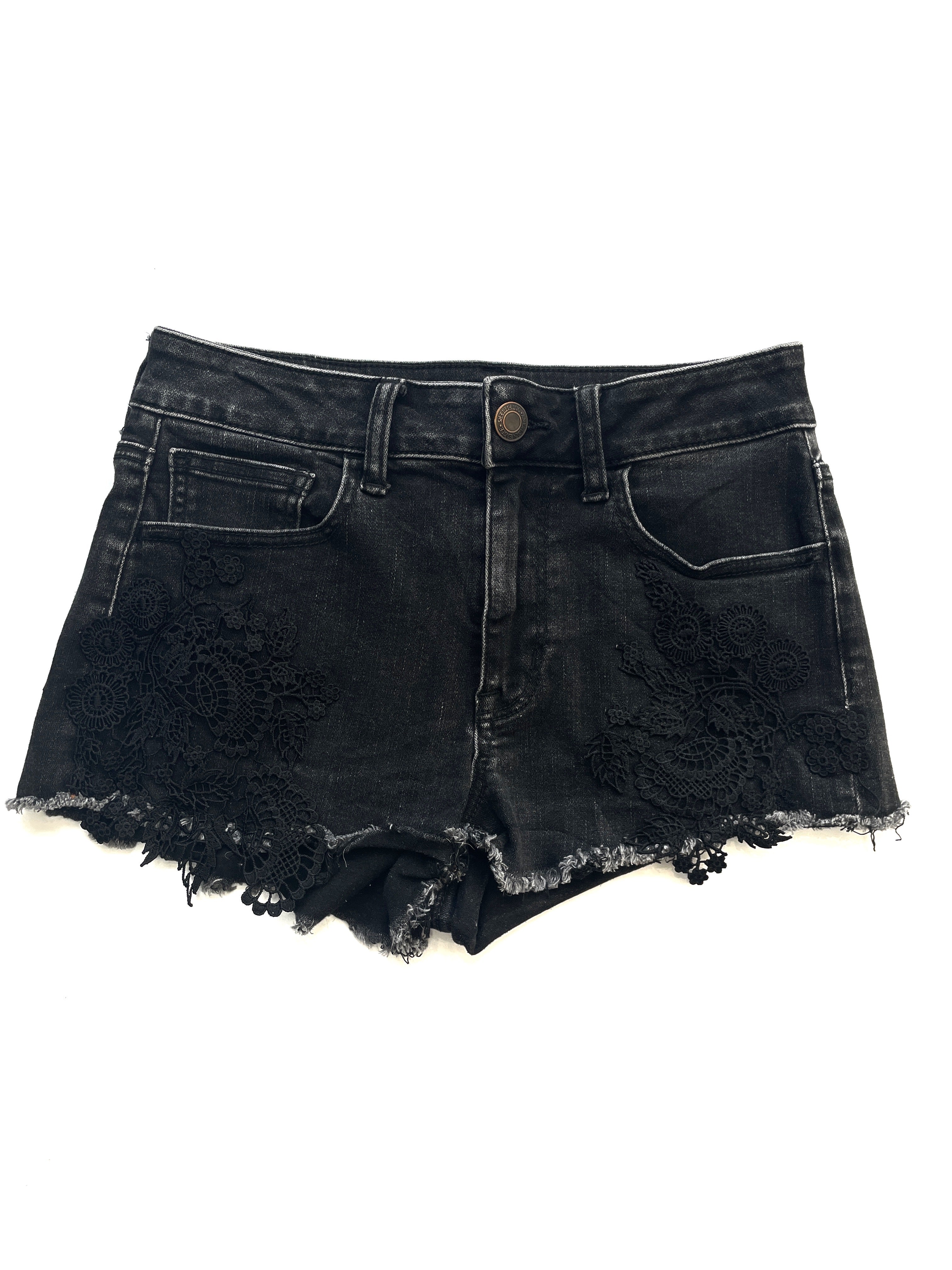 Short Jean American Eagle Super Stretch Negro con Encaje