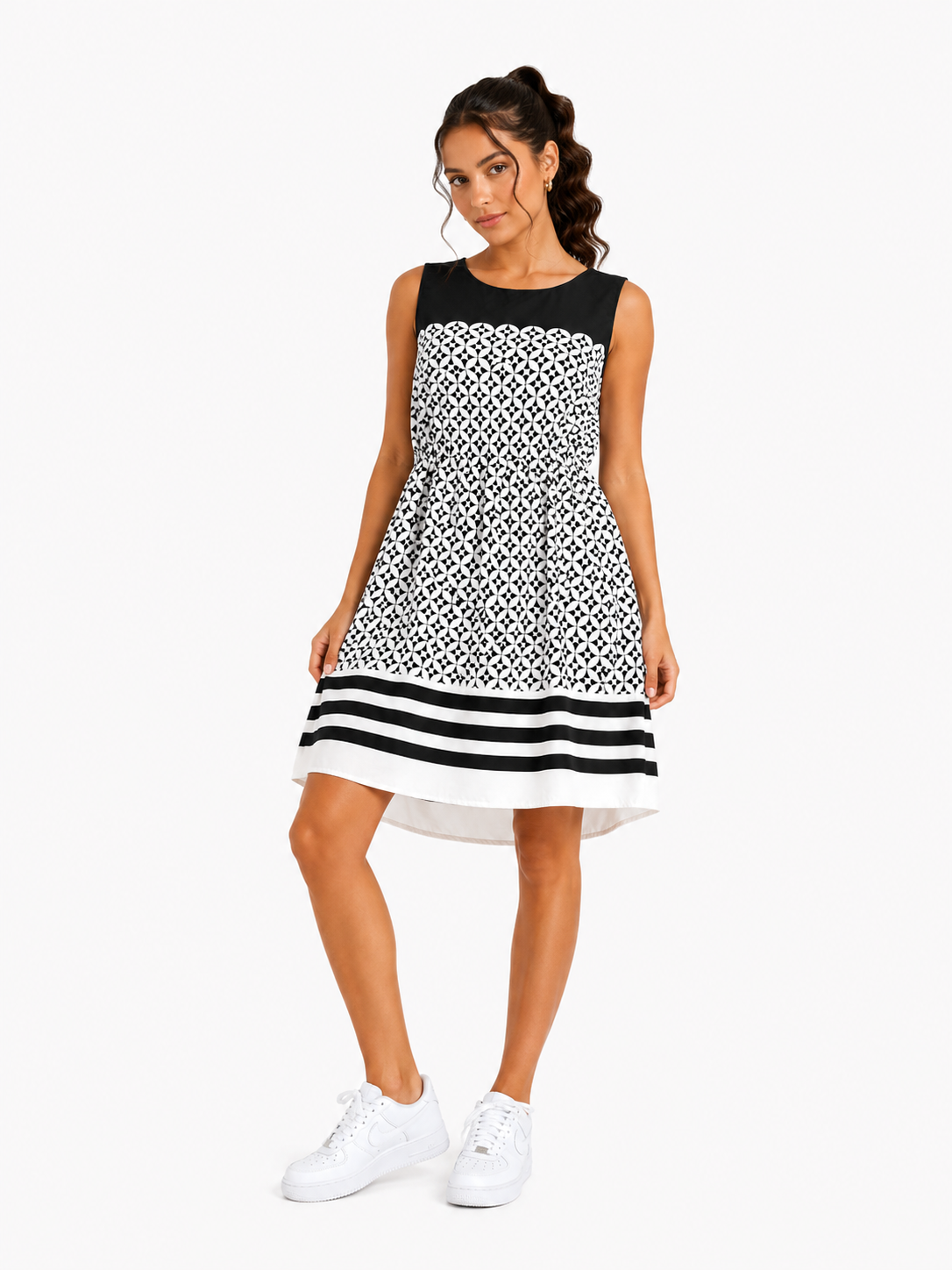 Vestido Estampado Old Navy — Negro/Blanco