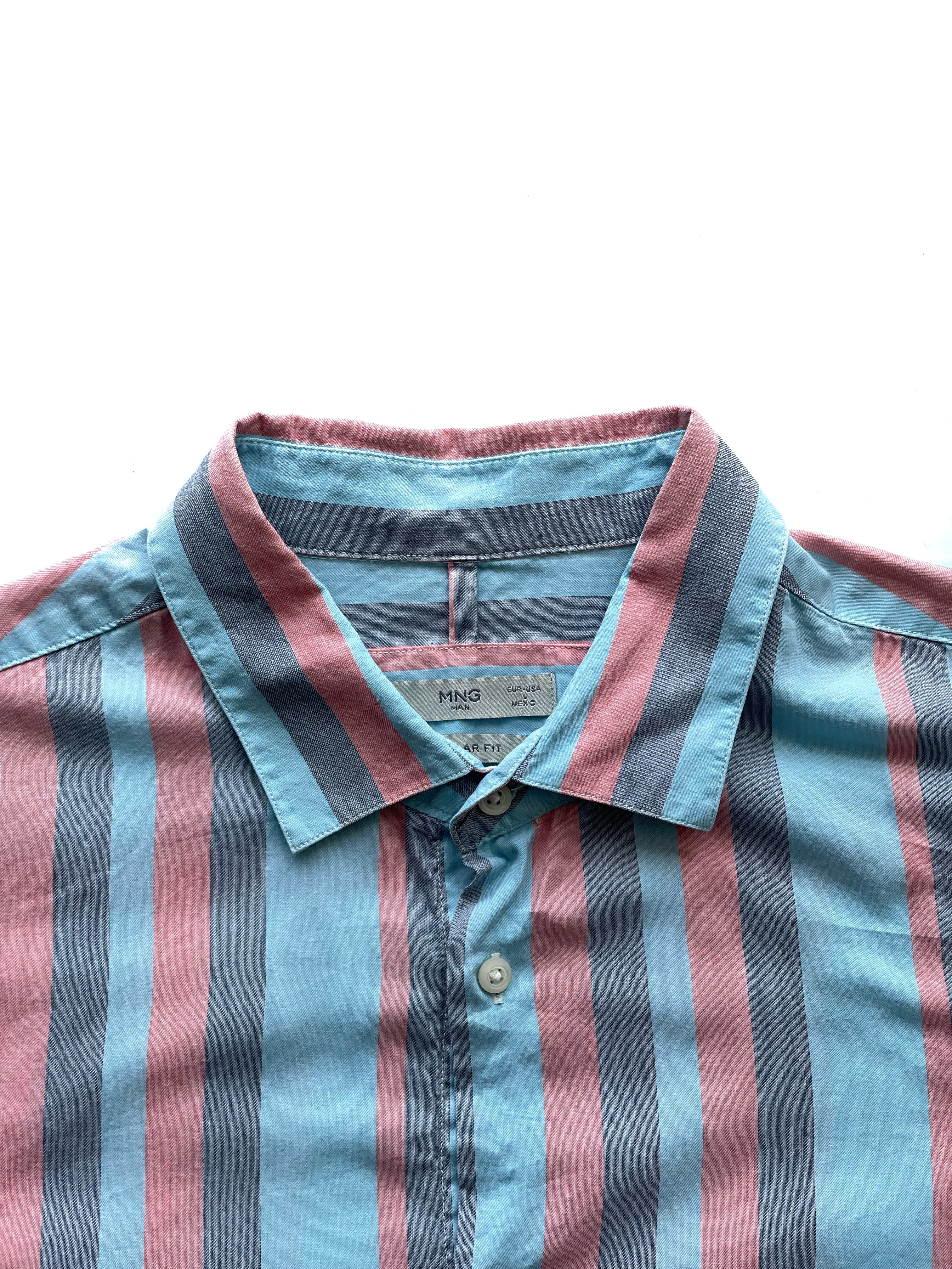 Mango Camisa Rayas Azul y Rosa