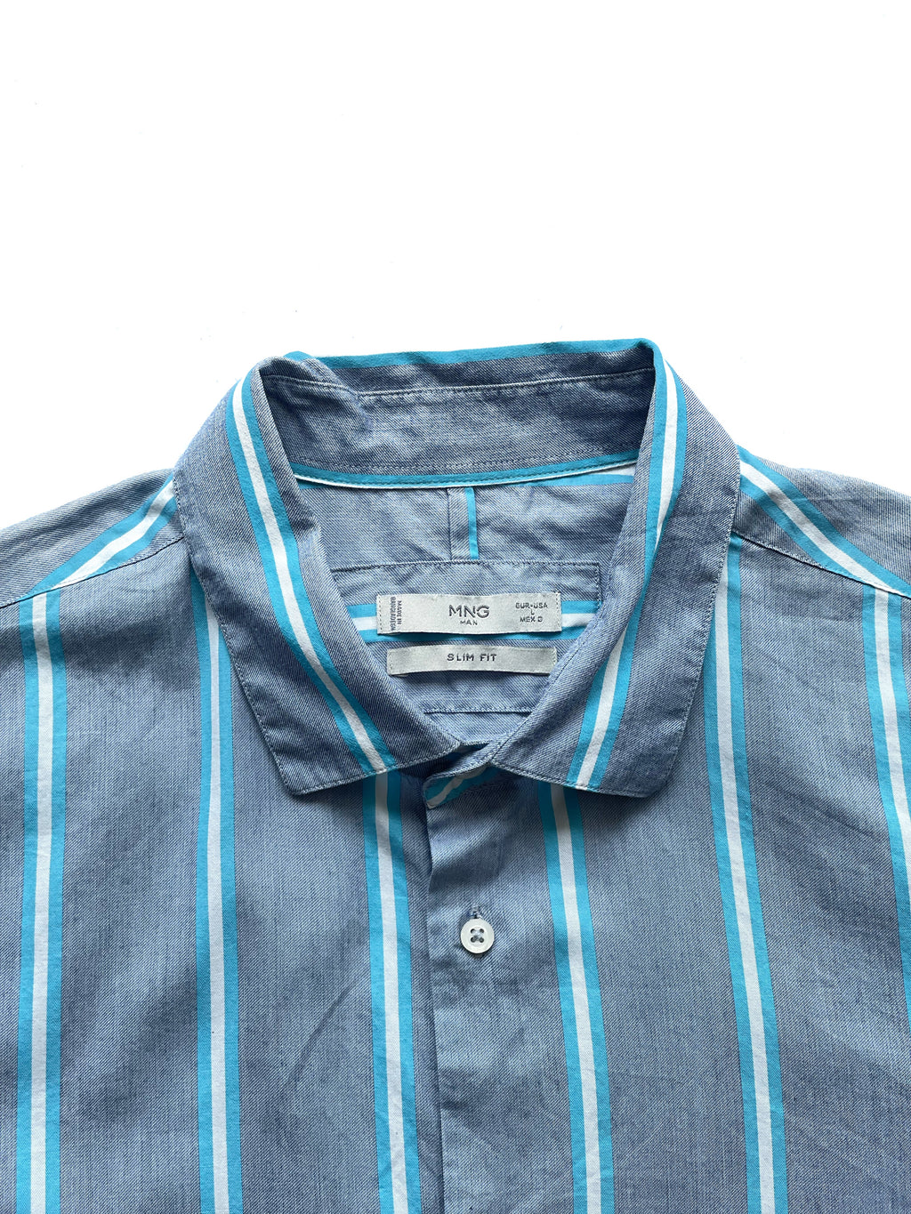 Mango Camisa Rayas Gris y Turquesa
