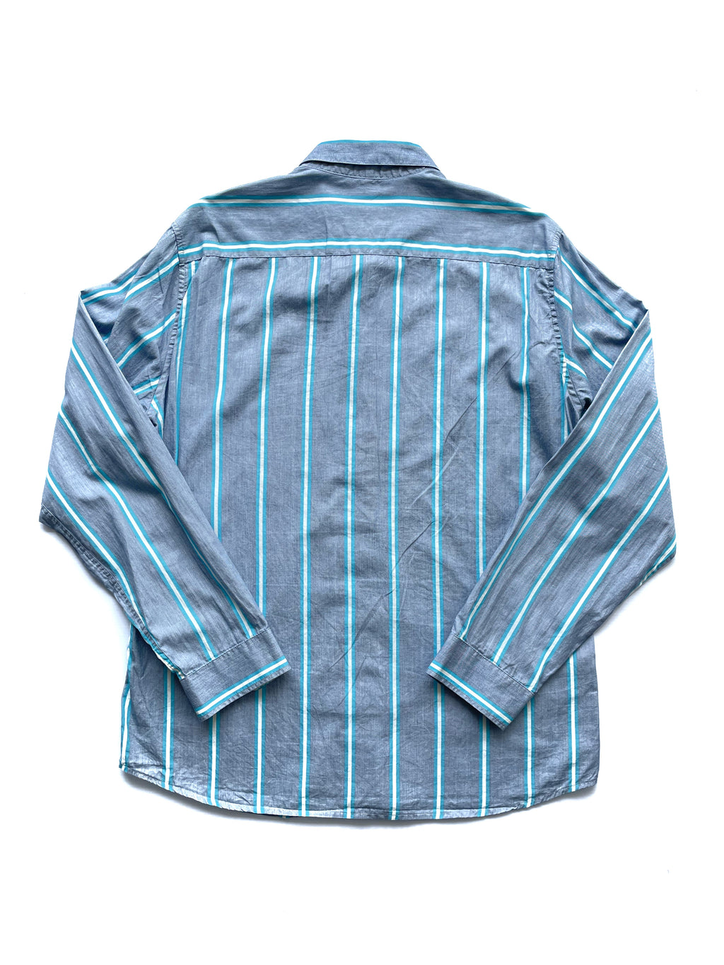 Mango Camisa Rayas Gris y Turquesa