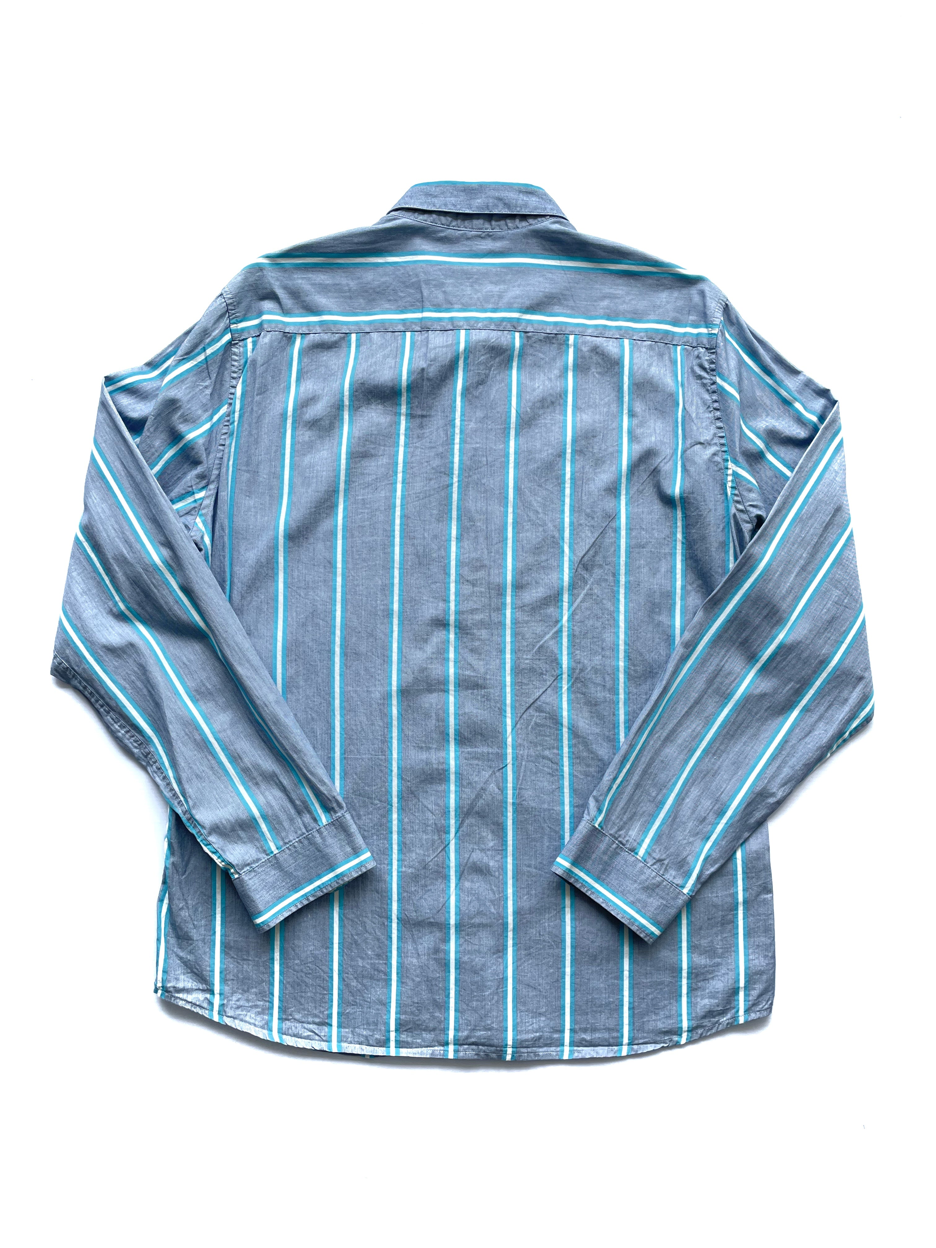 Mango Camisa Rayas Gris y Turquesa