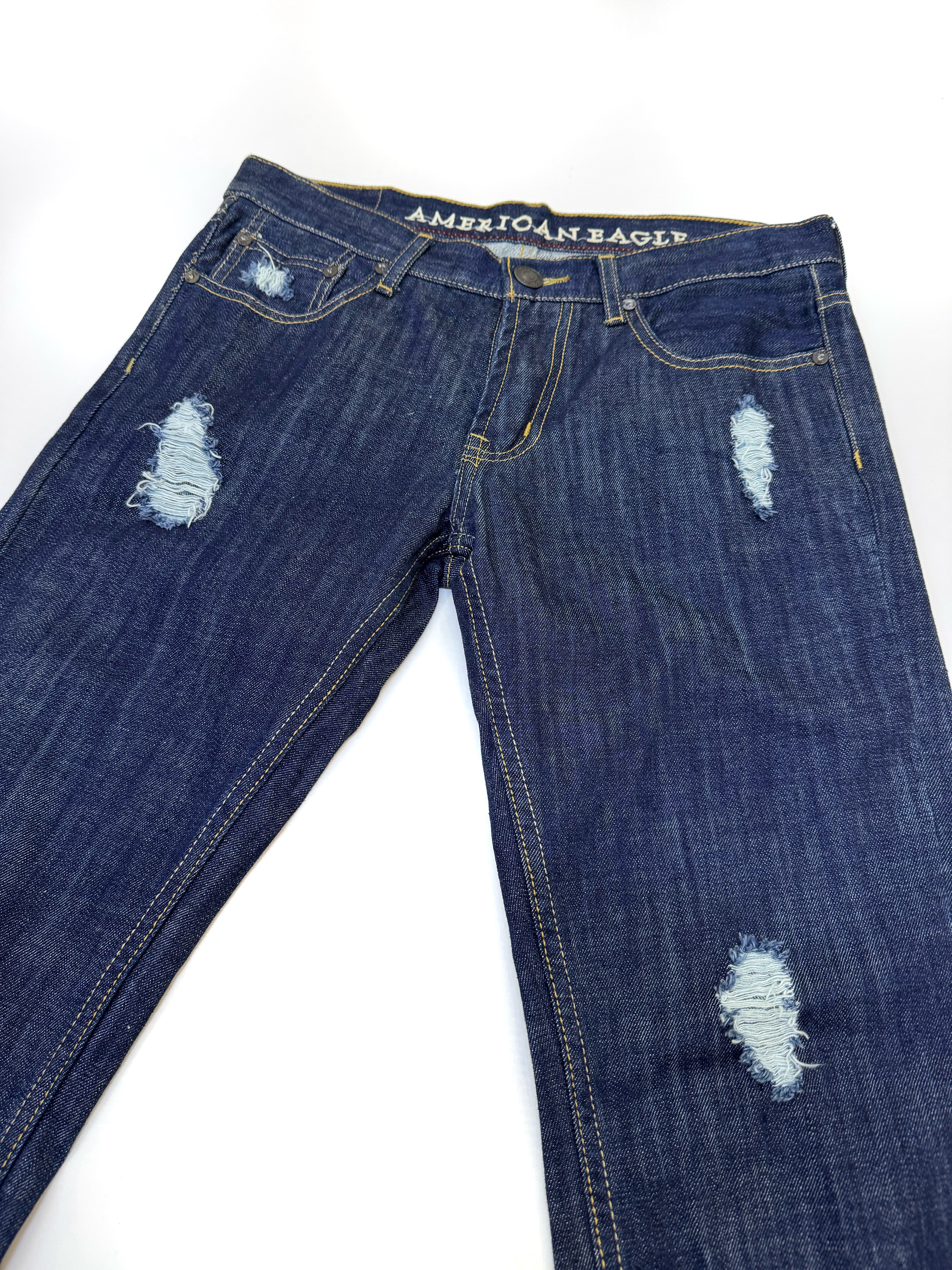 American Eagle Slim Straight Jean Azul Oscuro con Rotos