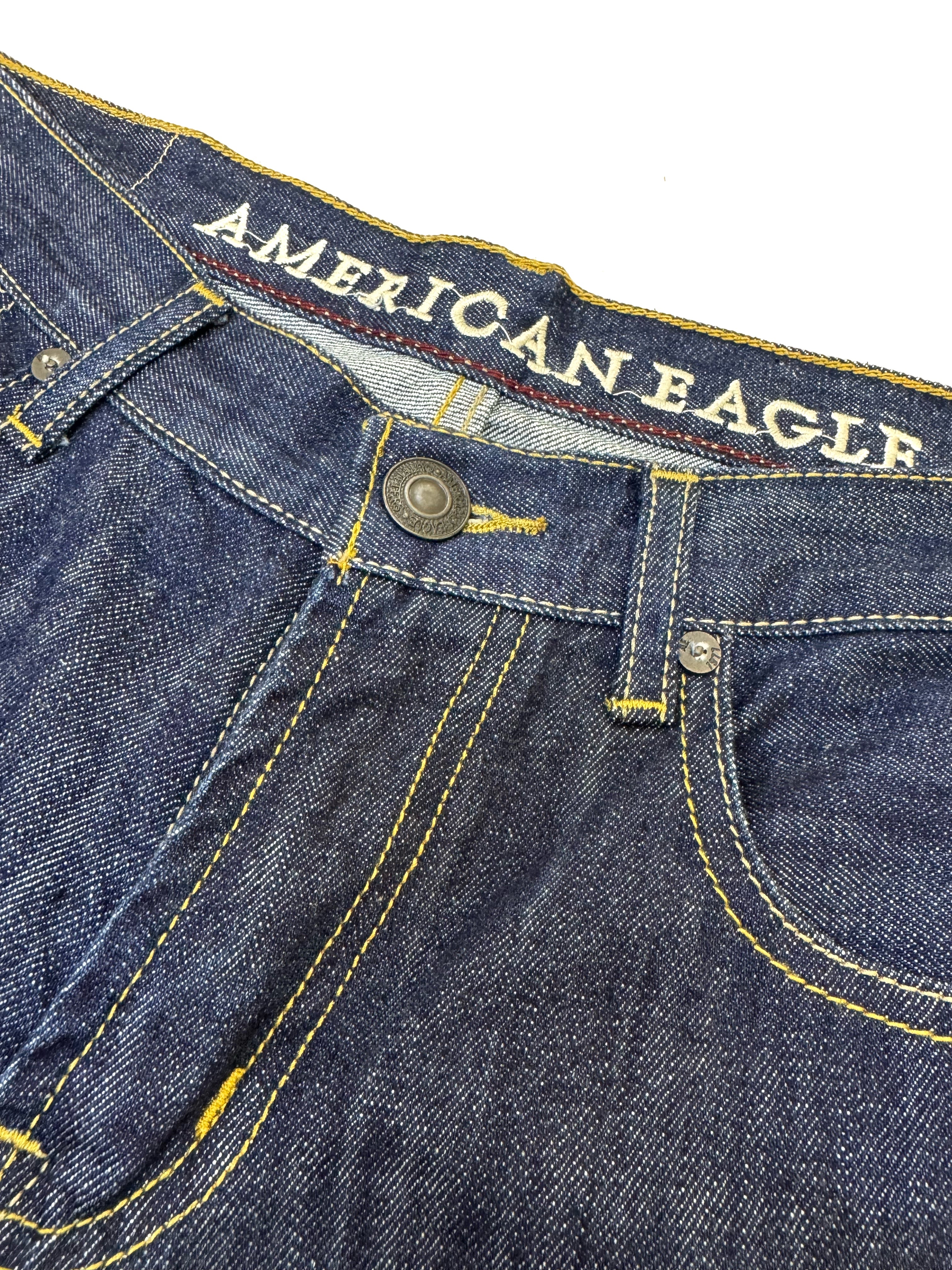 American Eagle Slim Straight Jean Azul Oscuro con Rotos