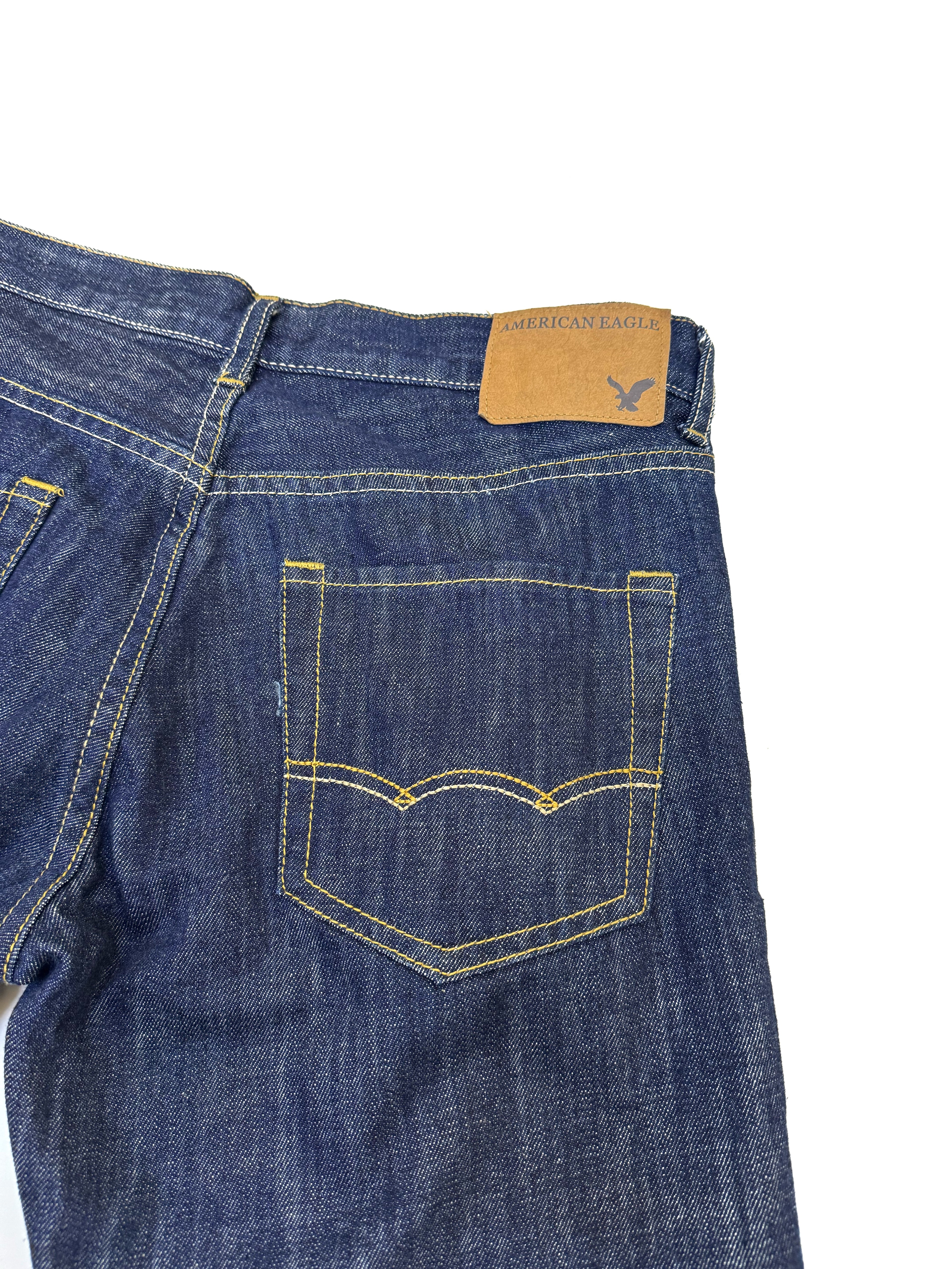 American Eagle Slim Straight Jean Azul Oscuro con Rotos