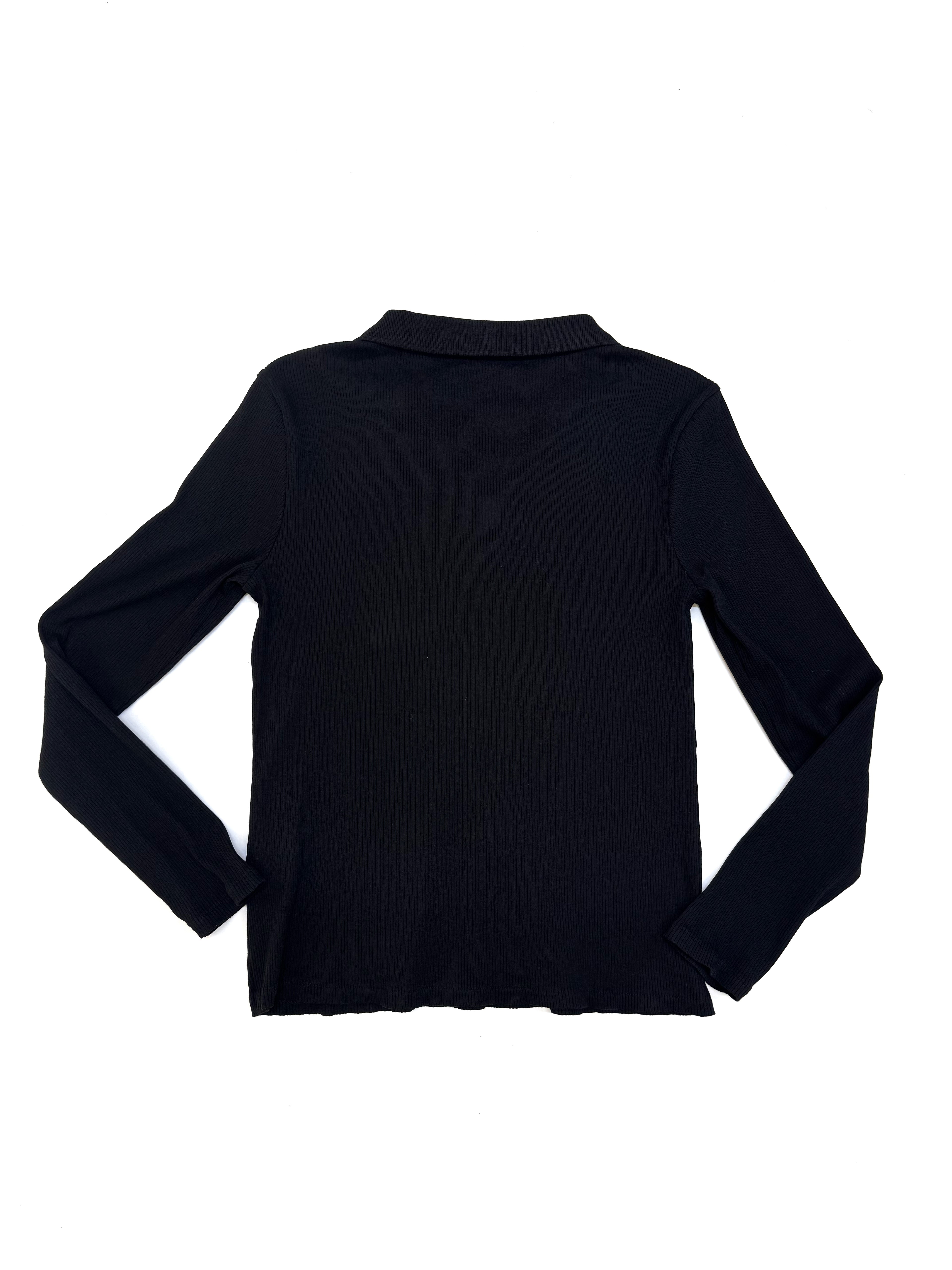 Zara — Buzo negro polo half-zip acanalado manga larga